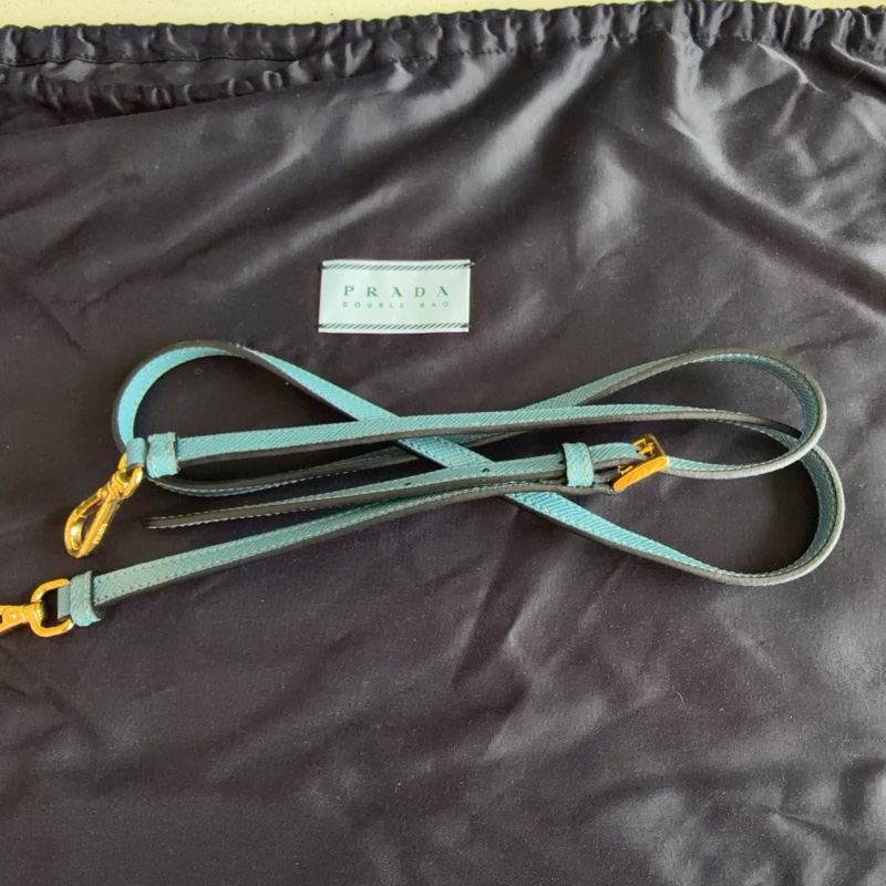 Prada 普拉達藍色金扣 Double 十字紋殺手包-6