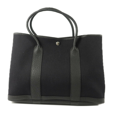 HERMES Negonda皮革/帆布GardenParty PM手挽袋Noir