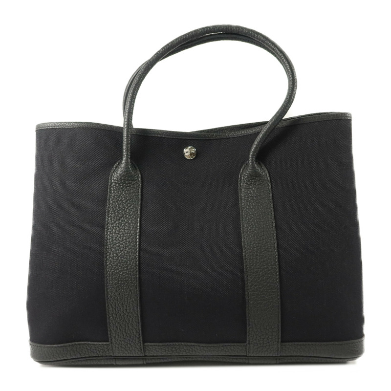 HERMES Negonda皮革/帆布GardenParty PM手挽袋Noir-1