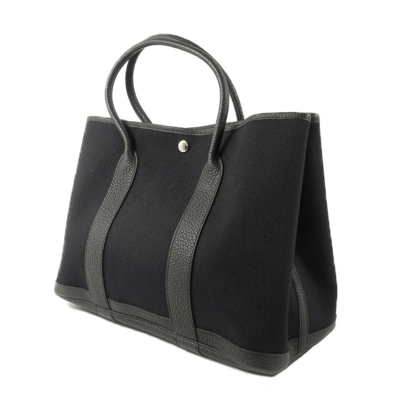 HERMES Negonda皮革/帆布GardenParty PM手挽袋Noir-2