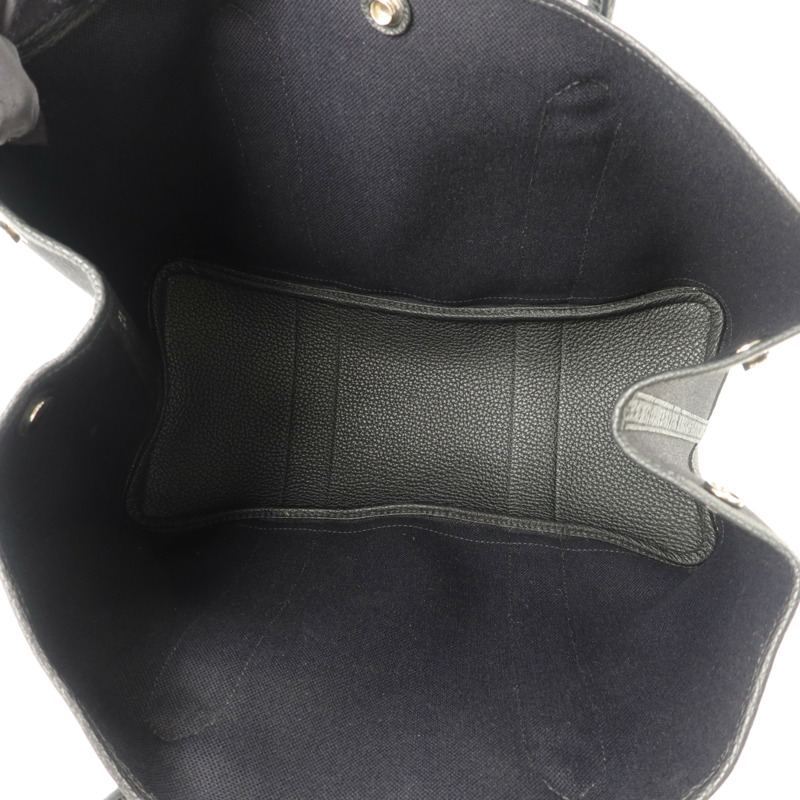 HERMES Negonda皮革/帆布GardenParty PM手挽袋Noir-4