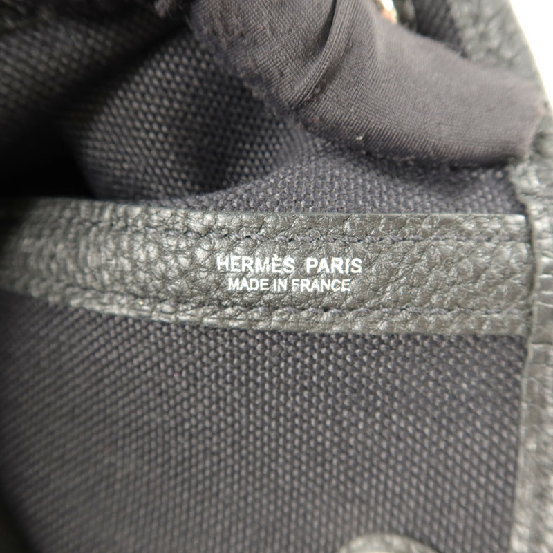 HERMES Negonda皮革/帆布GardenParty PM手挽袋Noir-5