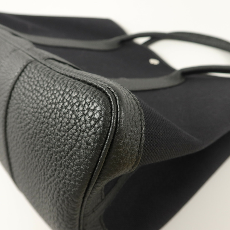 HERMES Negonda皮革/帆布GardenParty PM手挽袋Noir-9