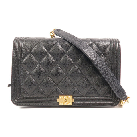 CHANEL 牛皮皮革Boy Wallet On Chain鏈帶肩背袋