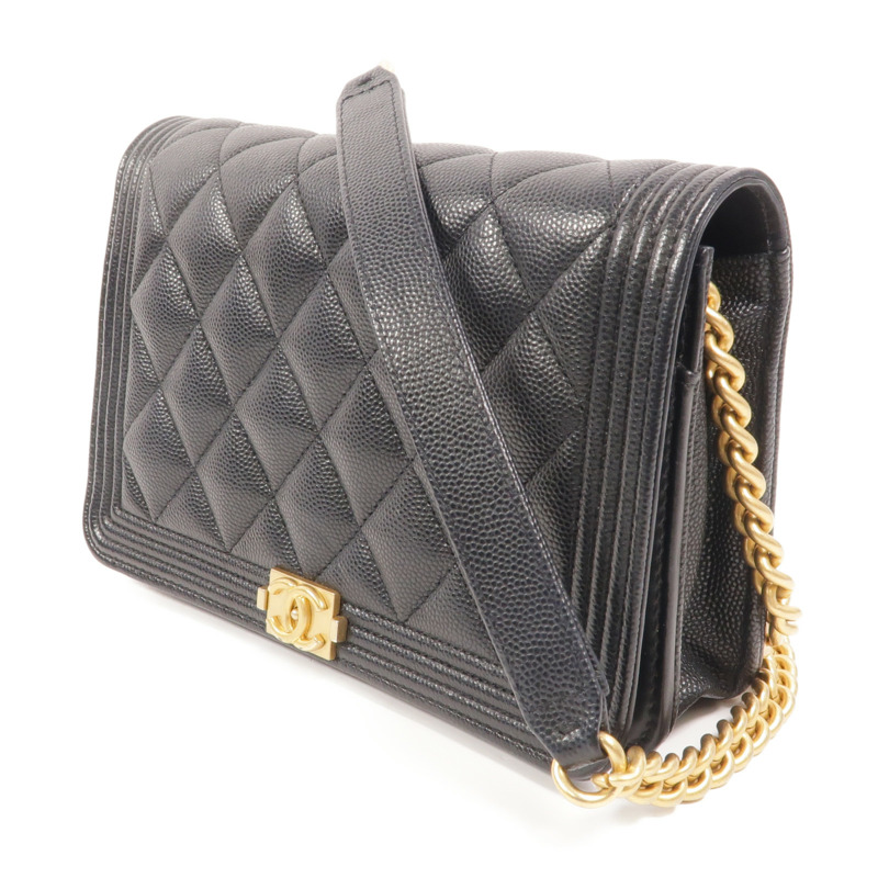 CHANEL 牛皮皮革Boy Wallet On Chain鏈帶肩背袋-2