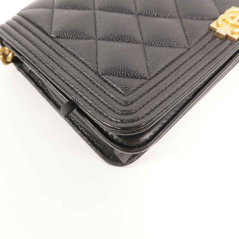 CHANEL 牛皮皮革Boy Wallet On Chain鏈帶肩背袋-10