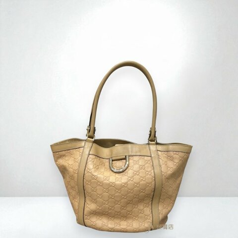 JS1358-Gucci 奶茶牛皮GG壓紋D環扣雙耳肩背包