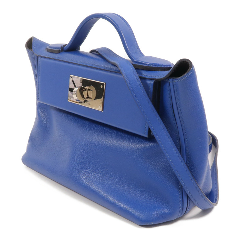 HERMES Evercolor皮革24/24 Mini手挽肩背兩用袋Bleu France-2
