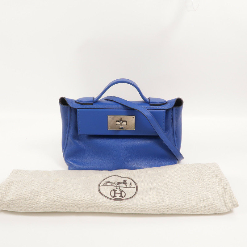 HERMES Evercolor皮革24/24 Mini手挽肩背兩用袋Bleu France-10