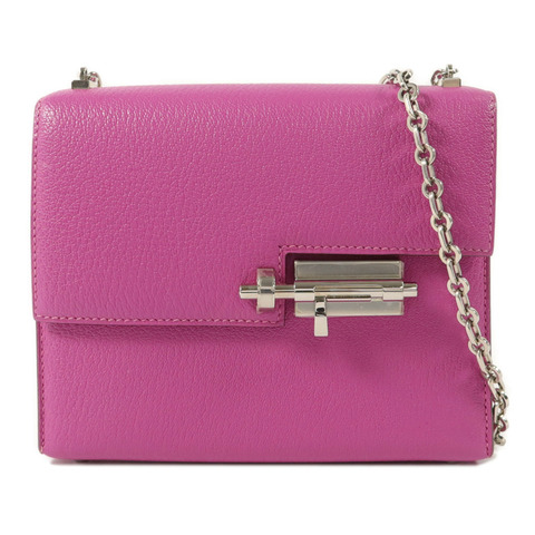 HERMES Chevre皮革Verrou Mini鏈帶肩背袋Rose Extreme