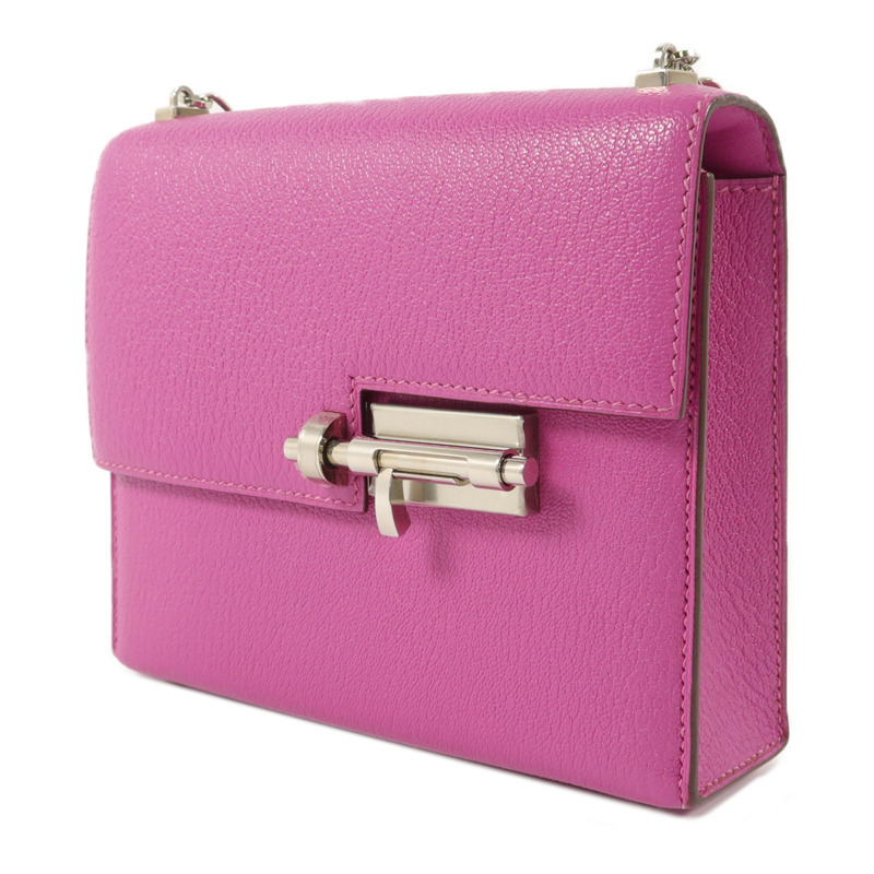 HERMES Chevre皮革Verrou Mini鏈帶肩背袋Rose Extreme-2