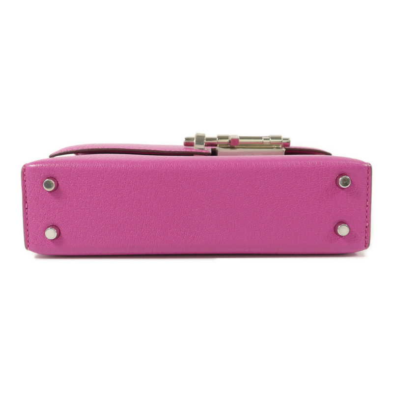 HERMES Chevre皮革Verrou Mini鏈帶肩背袋Rose Extreme-3