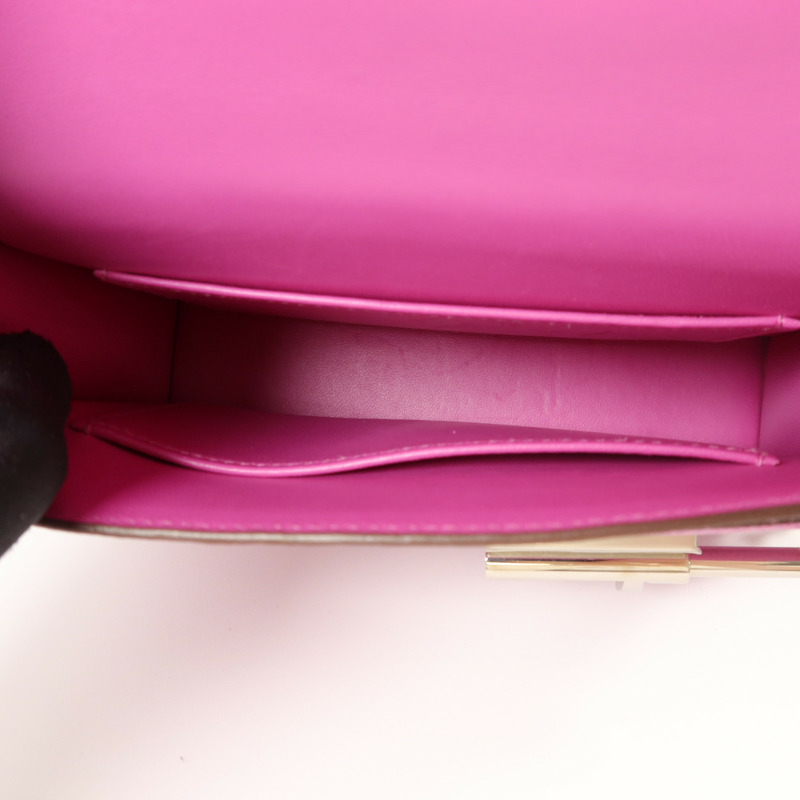 HERMES Chevre皮革Verrou Mini鏈帶肩背袋Rose Extreme-4