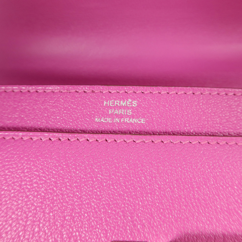 HERMES Chevre皮革Verrou Mini鏈帶肩背袋Rose Extreme-5