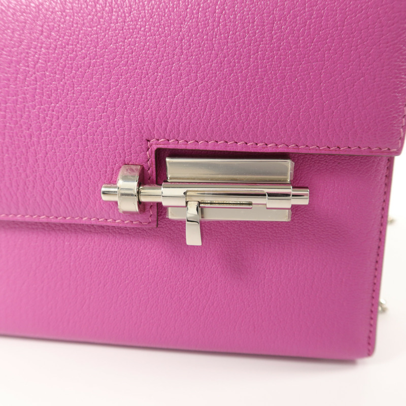HERMES Chevre皮革Verrou Mini鏈帶肩背袋Rose Extreme-8