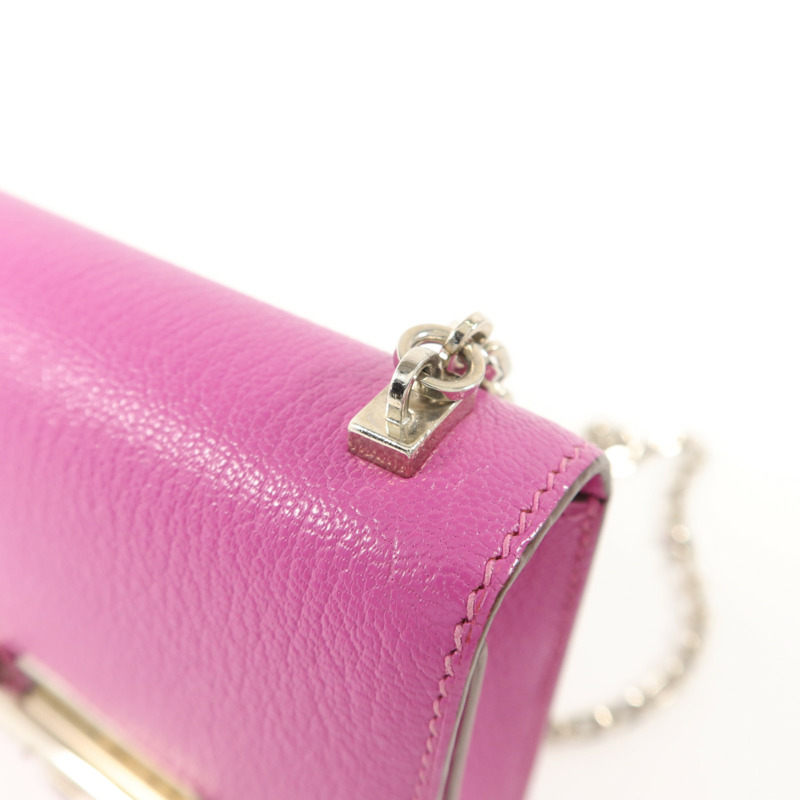 HERMES Chevre皮革Verrou Mini鏈帶肩背袋Rose Extreme-9