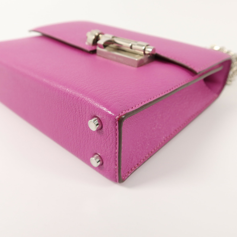 HERMES Chevre皮革Verrou Mini鏈帶肩背袋Rose Extreme-11
