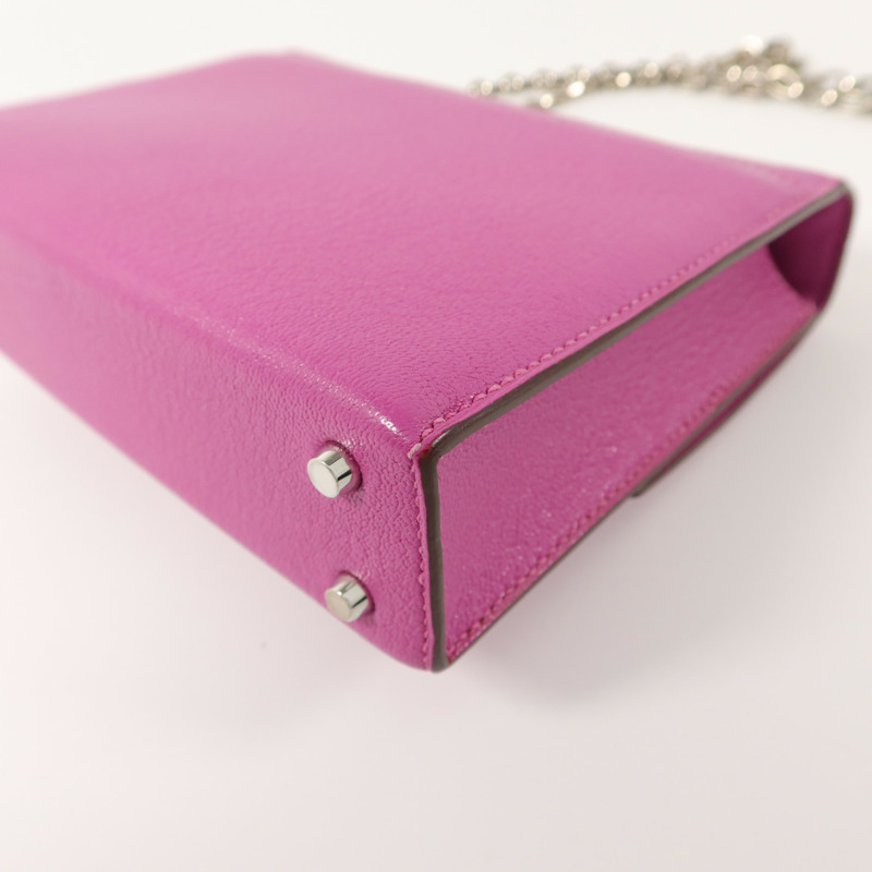 HERMES Chevre皮革Verrou Mini鏈帶肩背袋Rose Extreme-13