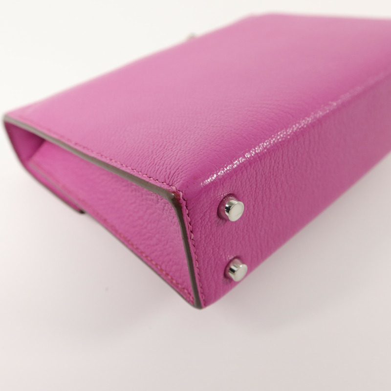 HERMES Chevre皮革Verrou Mini鏈帶肩背袋Rose Extreme-14