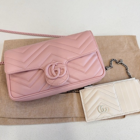 閒置品99新Gucci/古馳 粉色陶瓷馬蒙21 單肩斜挎包