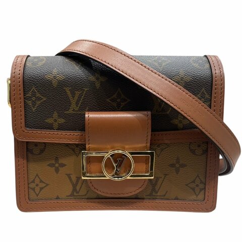 LOUIS VUITTON 路易威登 M45959 MINI DAUPHINE 達芙妮肩背包 PVC帆布 老花 棕色 金釦