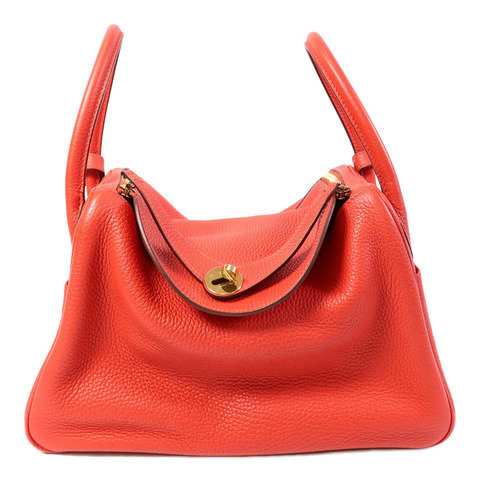 HERMES Clemence皮革Lindy 30肩背袋Rouge Tomate