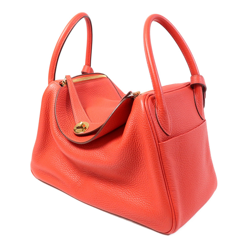 HERMES Clemence皮革Lindy 30肩背袋Rouge Tomate-1