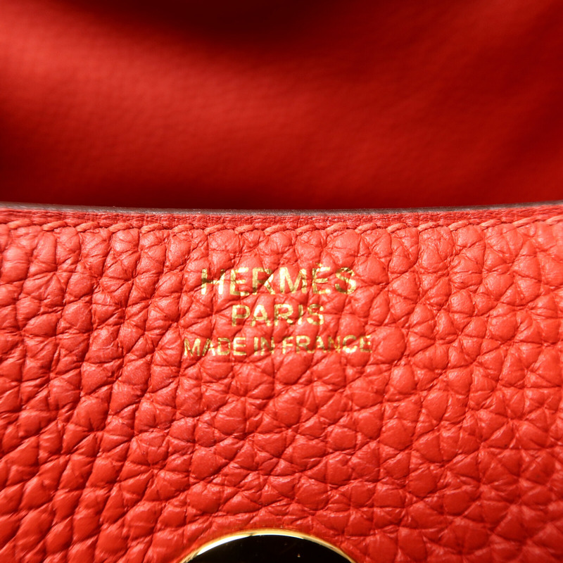 HERMES Clemence皮革Lindy 30肩背袋Rouge Tomate-5
