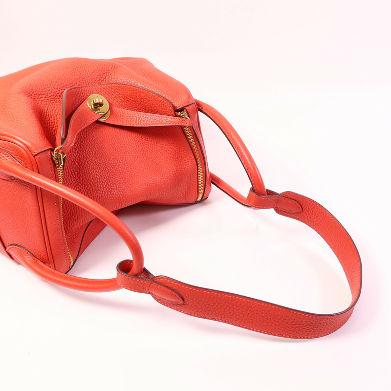 HERMES Clemence皮革Lindy 30肩背袋Rouge Tomate-7