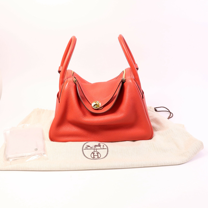 HERMES Clemence皮革Lindy 30肩背袋Rouge Tomate-8