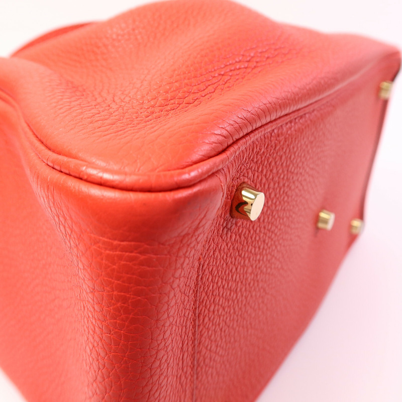 HERMES Clemence皮革Lindy 30肩背袋Rouge Tomate-9