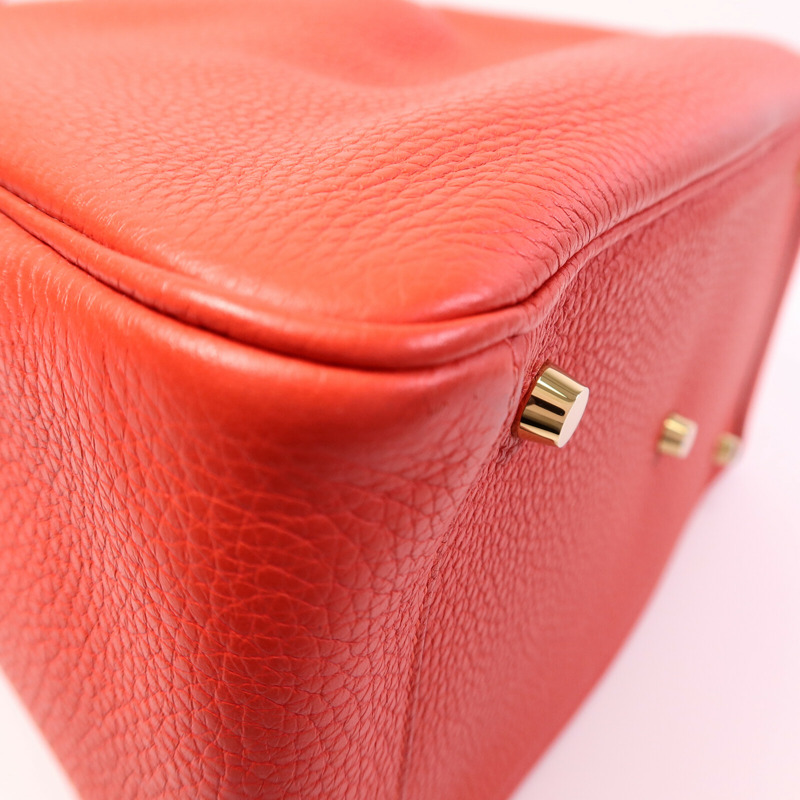 HERMES Clemence皮革Lindy 30肩背袋Rouge Tomate-11