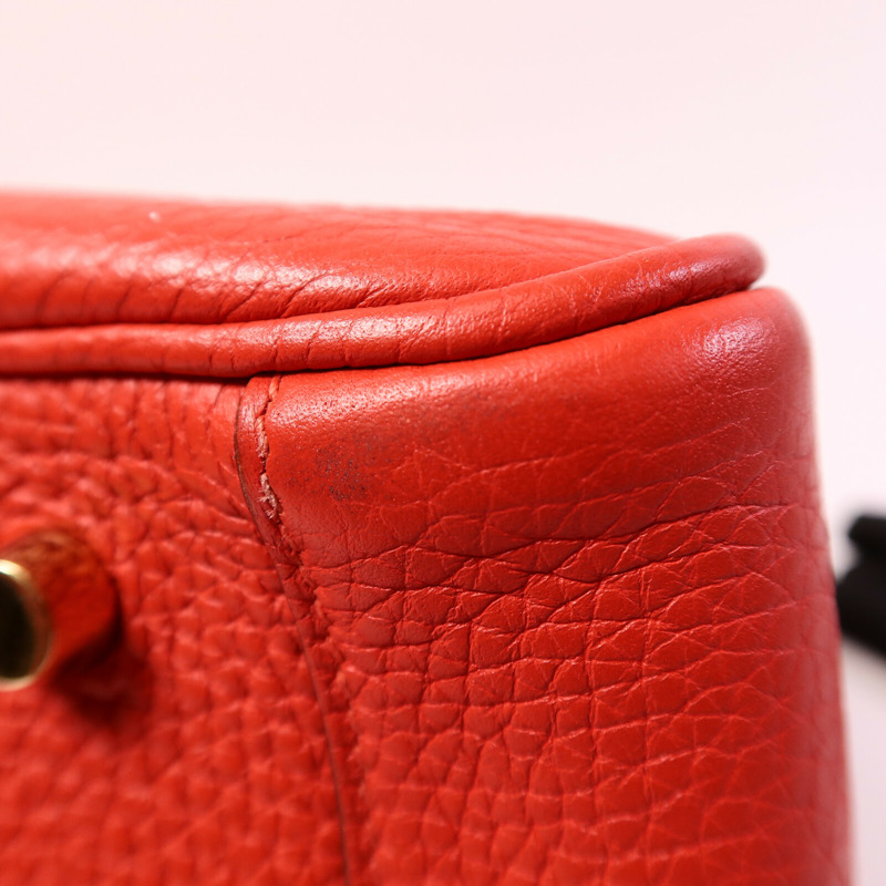 HERMES Clemence皮革Lindy 30肩背袋Rouge Tomate-14