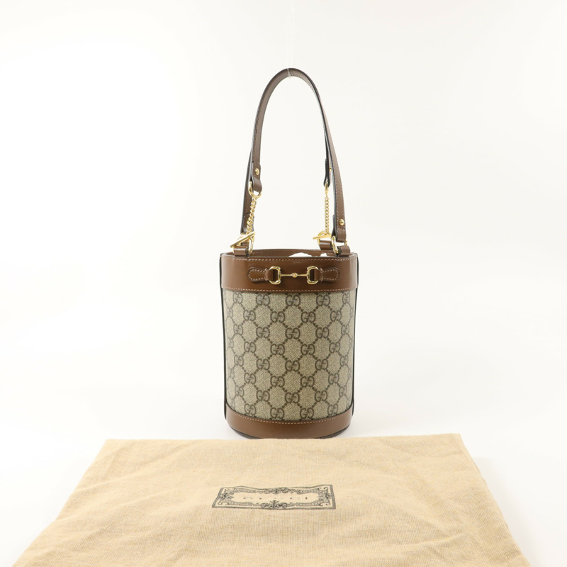 GUCCI 塗層帆布Horsebit 1955 Bucket Bag手挽袋-8