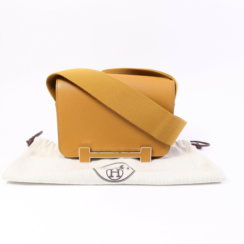 HERMES Chevre皮革Geta肩背袋Caramel-8