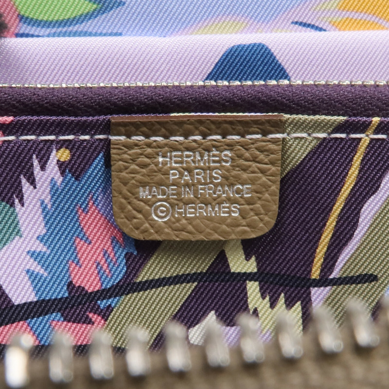HERMES Epsom皮革Silk'In Long Wallet長錢包Etoupe-14