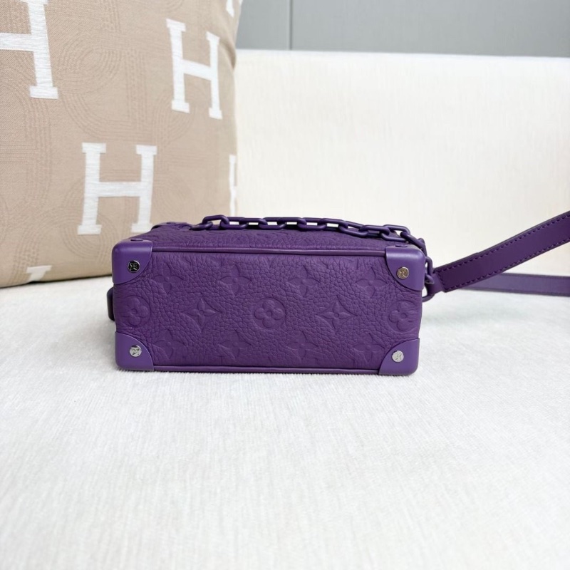 LV Soft Trunk盒子包芯片款 紫色老花壓紋 牛皮 18*13*7.5 95新 配件塵袋-3