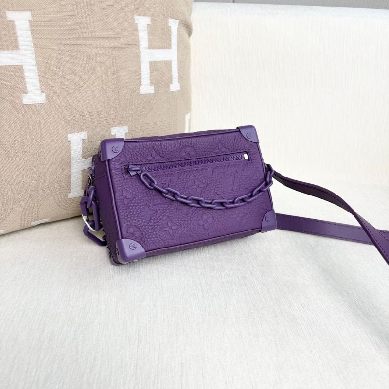 LV Soft Trunk盒子包芯片款 紫色老花壓紋 牛皮 18*13*7.5 95新 配件塵袋-5