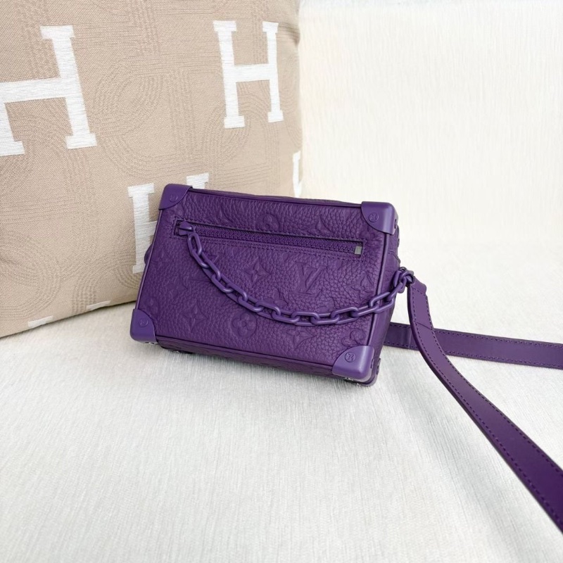LV Soft Trunk盒子包芯片款 紫色老花壓紋 牛皮 18*13*7.5 95新 配件塵袋-6