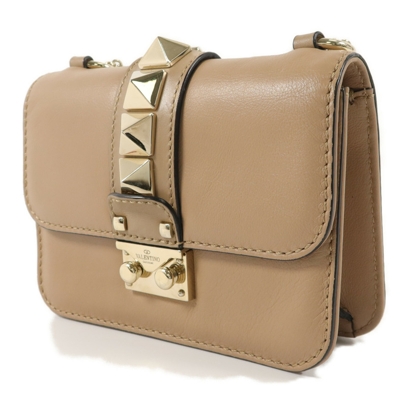 Valentino 牛皮皮革Rockstud Glam Lock Flap Bag鏈帶肩背袋-2