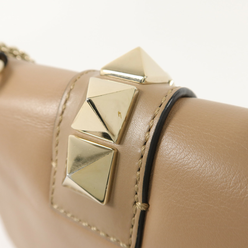 Valentino 牛皮皮革Rockstud Glam Lock Flap Bag鏈帶肩背袋-17