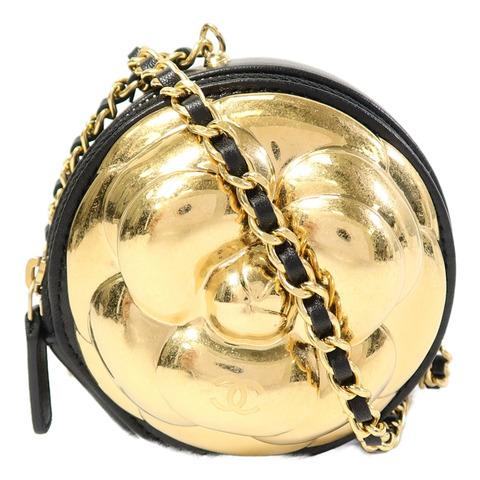 CHANEL 羊皮皮革Gold Camellia Bag鏈帶肩背袋