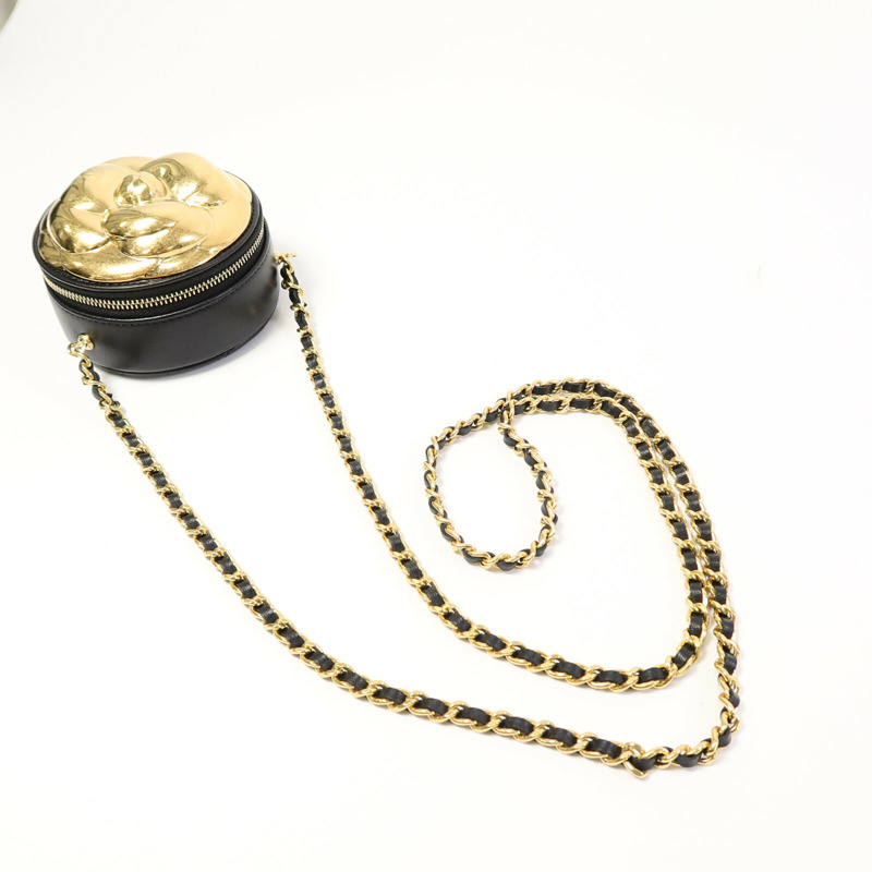 CHANEL 羊皮皮革Gold Camellia Bag鏈帶肩背袋-7
