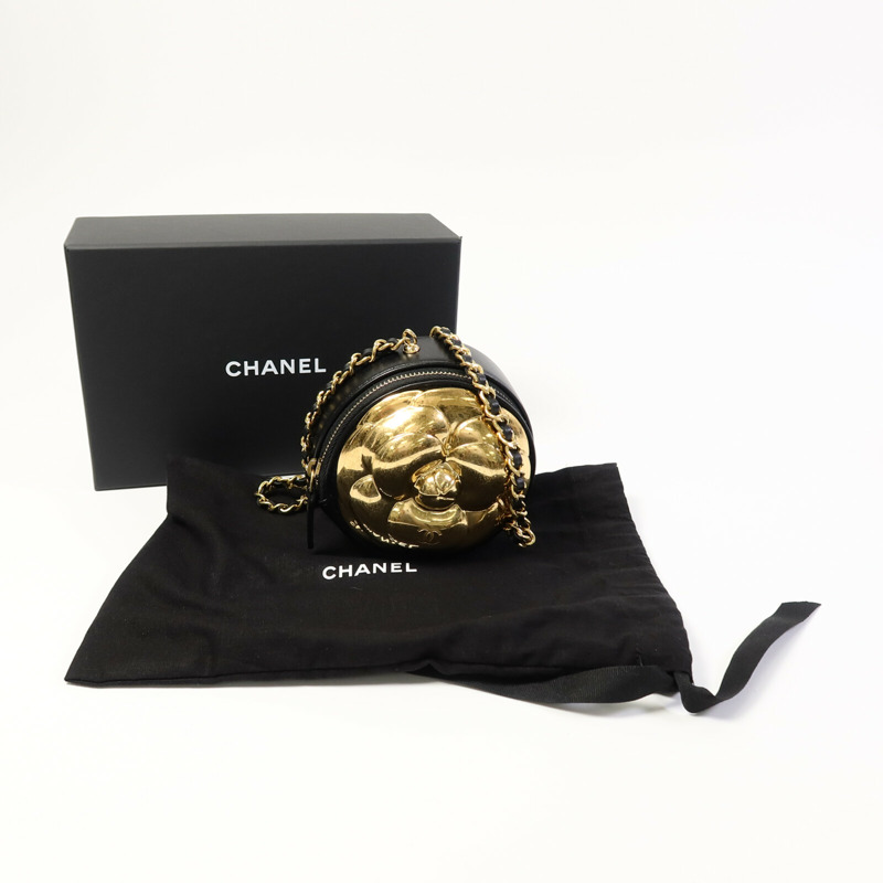 CHANEL 羊皮皮革Gold Camellia Bag鏈帶肩背袋-8