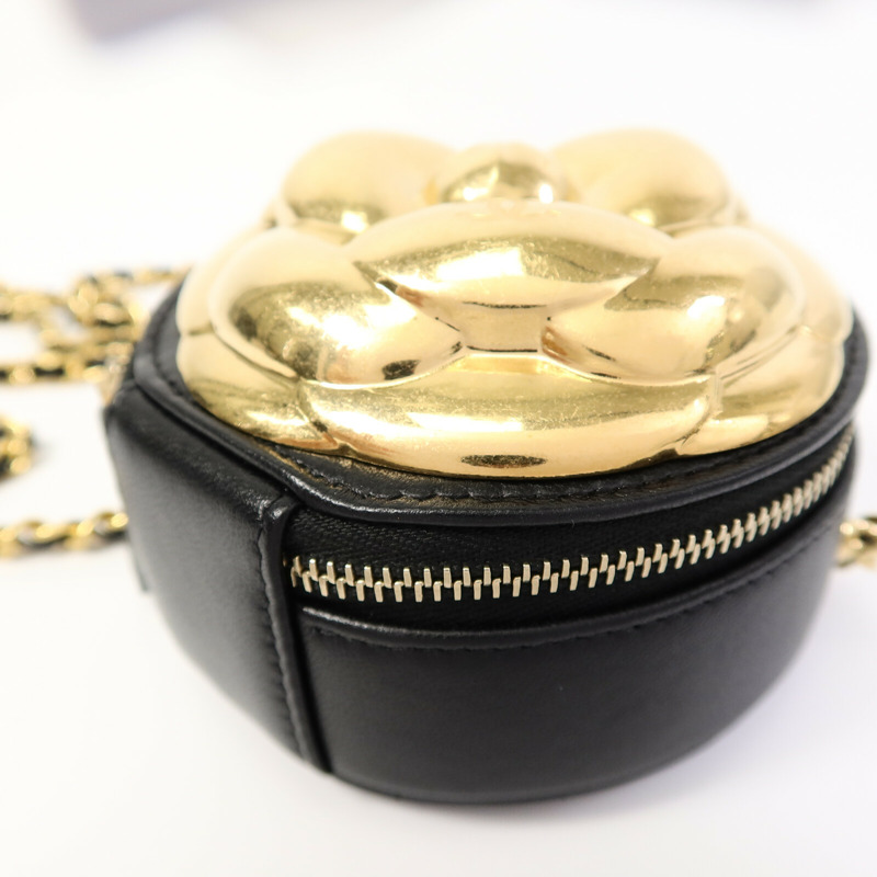 CHANEL 羊皮皮革Gold Camellia Bag鏈帶肩背袋-10