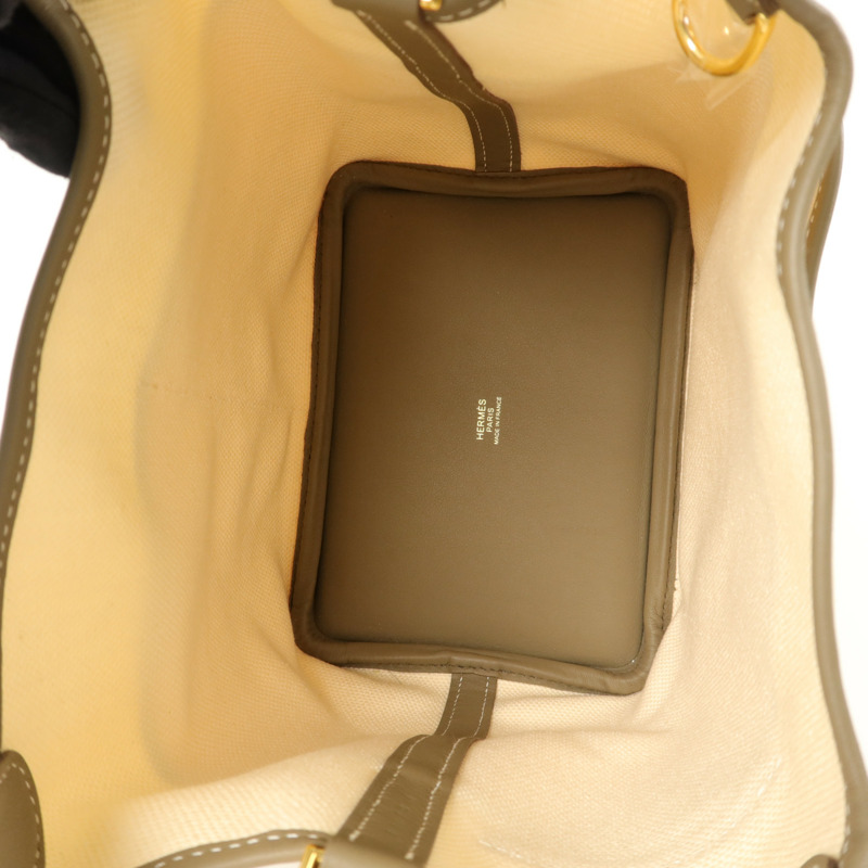 HERMES Toile帆布/Swift皮革Picotin Cargo PM手挽袋Etoupe-4