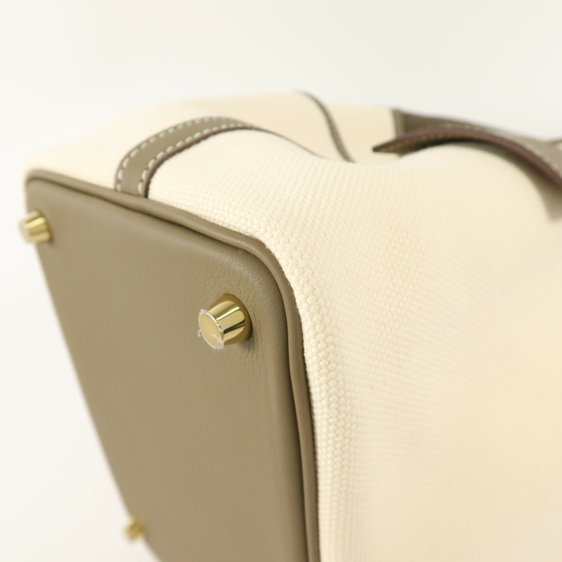 HERMES Toile帆布/Swift皮革Picotin Cargo PM手挽袋Etoupe-11