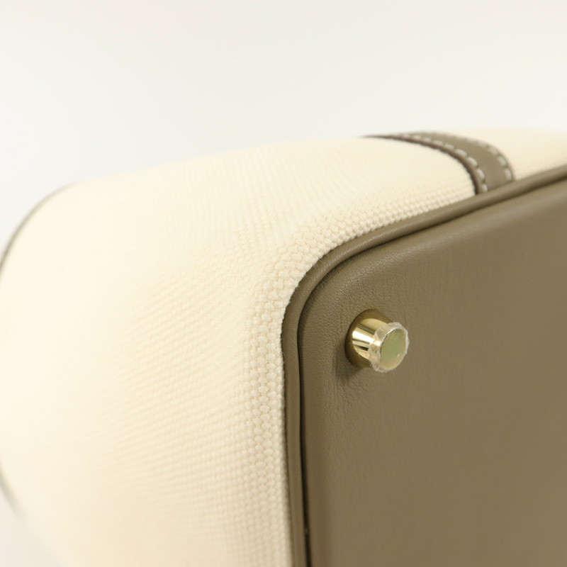 HERMES Toile帆布/Swift皮革Picotin Cargo PM手挽袋Etoupe-12