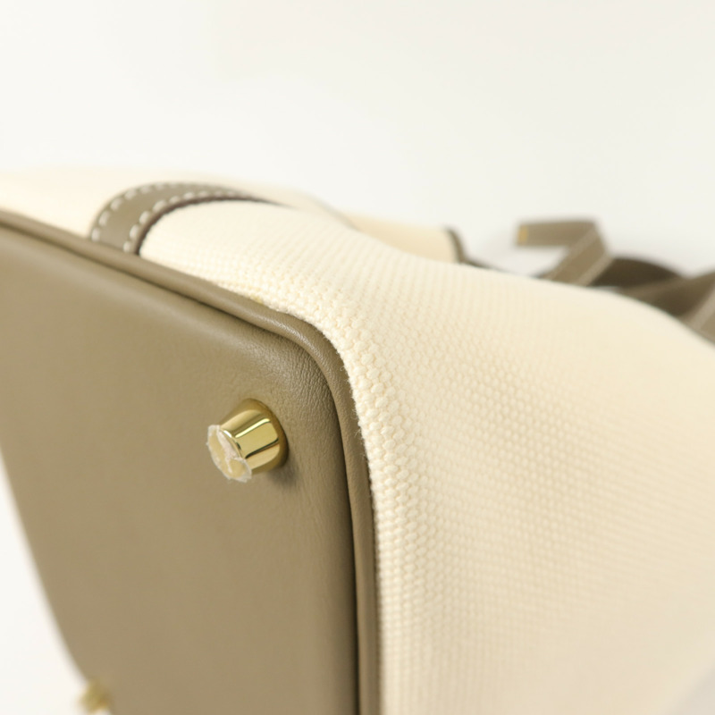 HERMES Toile帆布/Swift皮革Picotin Cargo PM手挽袋Etoupe-13