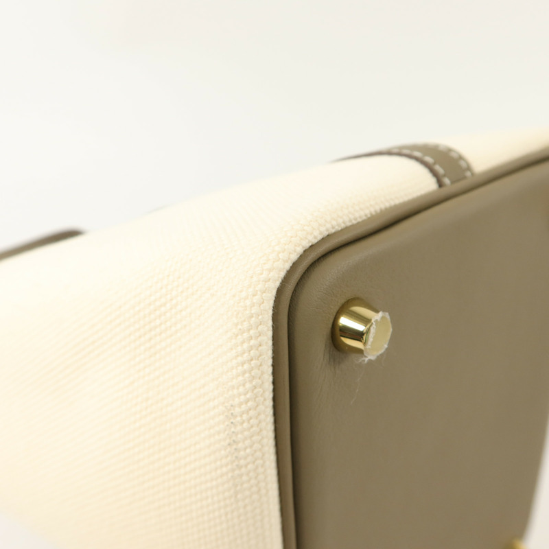 HERMES Toile帆布/Swift皮革Picotin Cargo PM手挽袋Etoupe-14